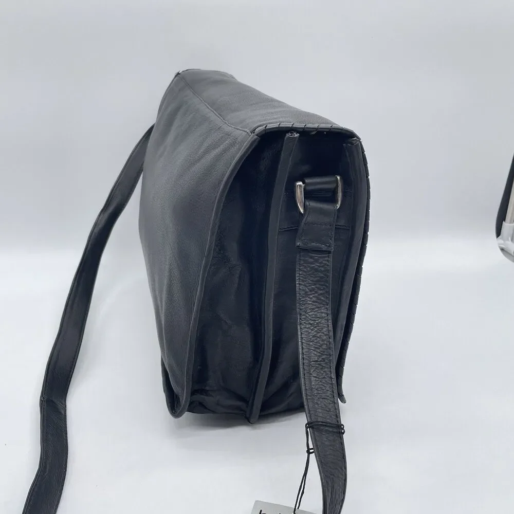 B-Bags Barganza Leather Messenger Bag Black Briefcase 8737W NWT 13x9.5x5